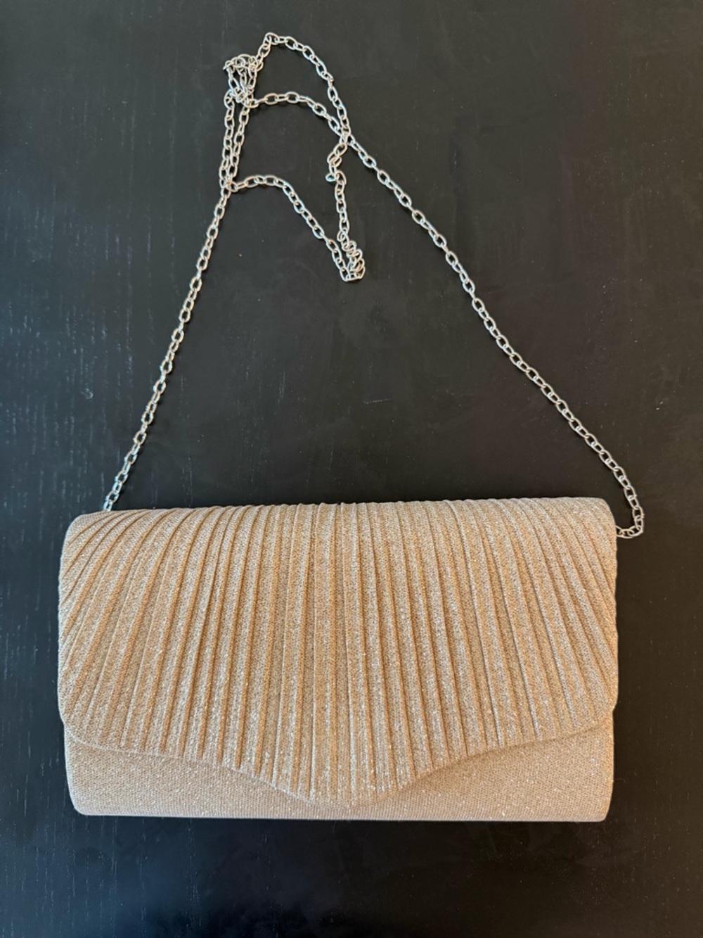 Elegant Gold Pleated Evening Clutch with Chain Strap